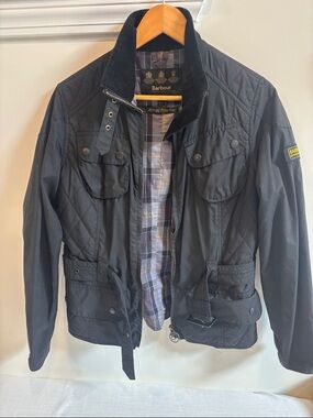 Barbour Black Quilted Utility Jacket with Cord Collar